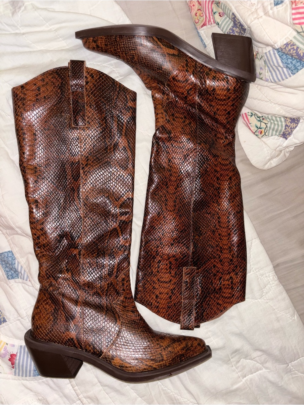 Alohas Mount Leather Snake Print Cowboy Boot EU 38/ US 7.5 - Picture 2 of 4